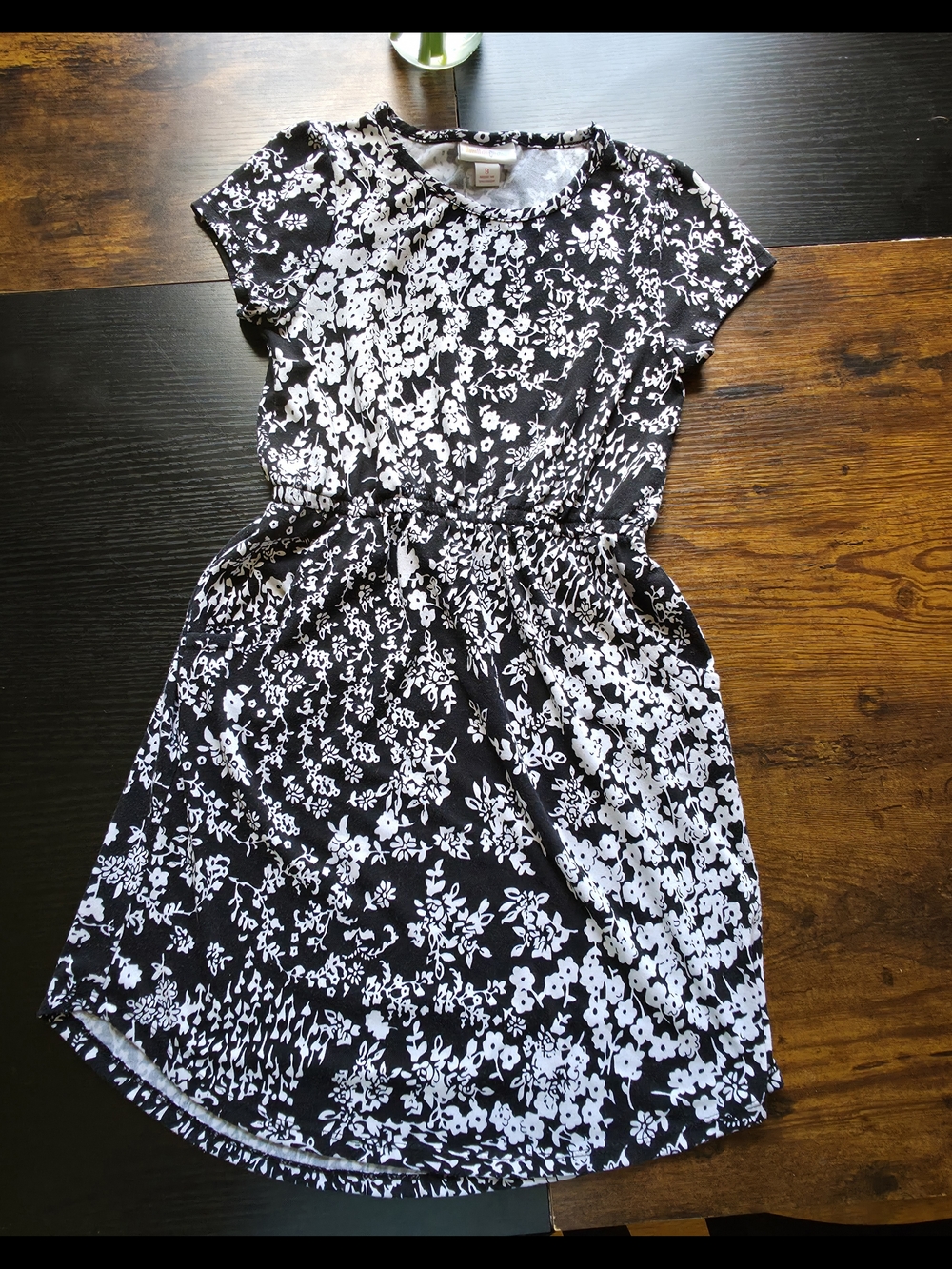 LuLaRoe Black & White Floral Elastic-Waist Kids Dress